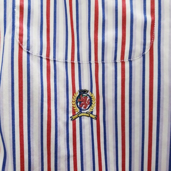 Tommy Hilfiger Button Down short Sleeve Shirt Men's size Large red white blue - Picture 4 of 8